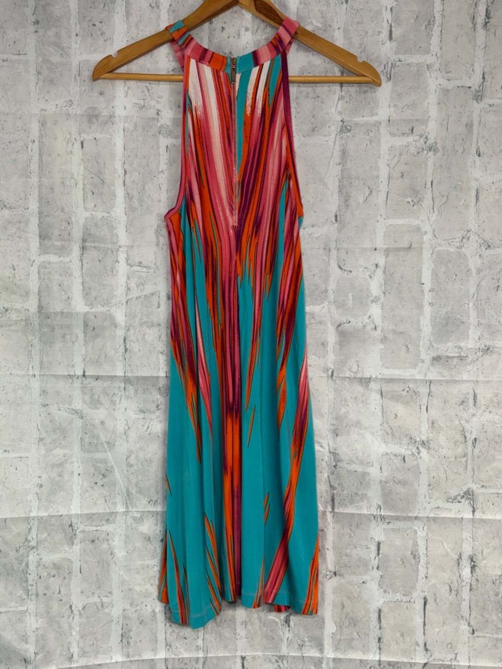 Tart High HalterTurquoise Maxi Dress with Pink and Orange Stripes